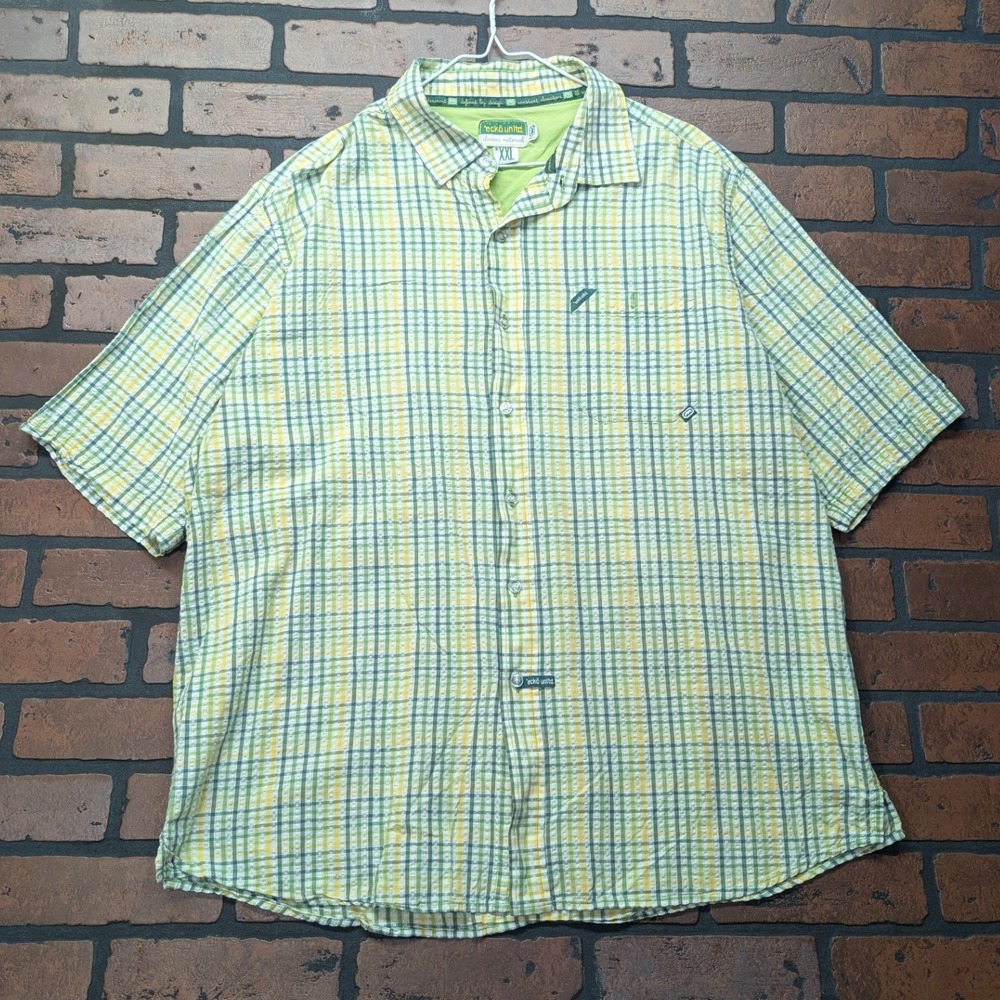 Ecko Untld Men's‎ XXL Y2K Vintage Green Yellow Check Plaid Button Up Shirt